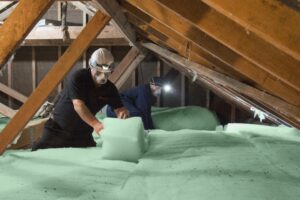 Roof insulation in progress